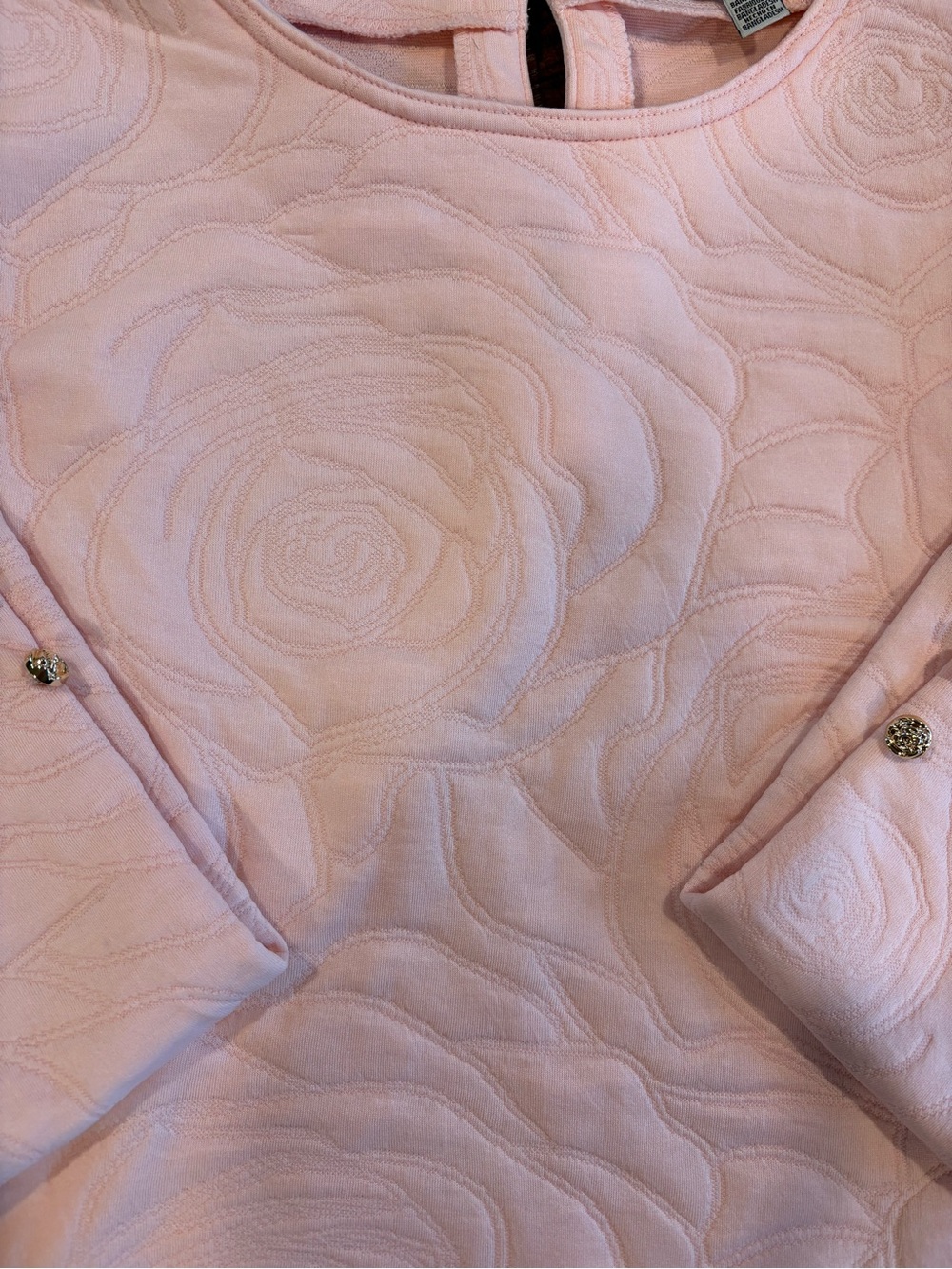 Rylee Moda Pink Rose-Embossed Jewel-Sleeve Sweatshirt - Picture 4 of 4